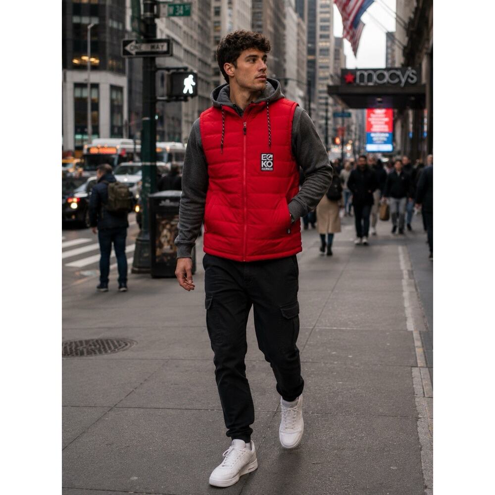 NWT Ecko Unltd Red Puffer Vest Mens Small Hooded Full Zip Urban Streetwear Skate